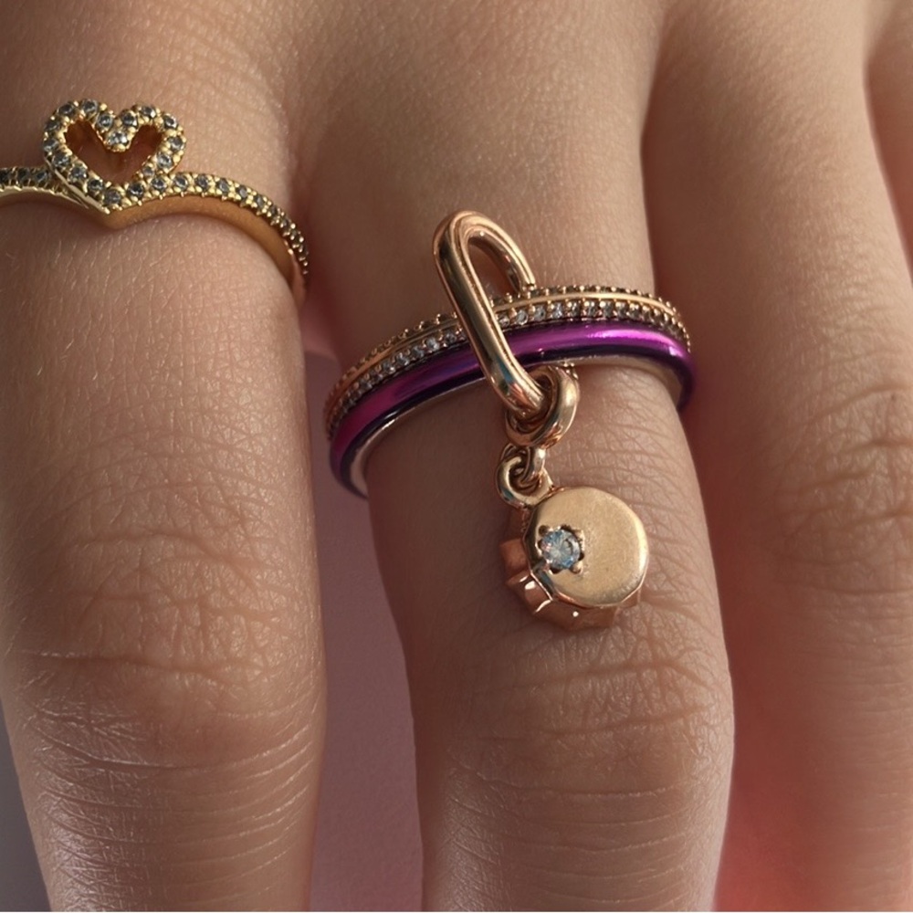 Pandora Lucky Bottle Cap ring set: 14k rose gold; 925 silver